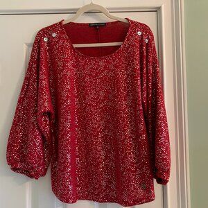 Adrienne Vittadini Red and Silver 3/4 sleeve dress blouse XL